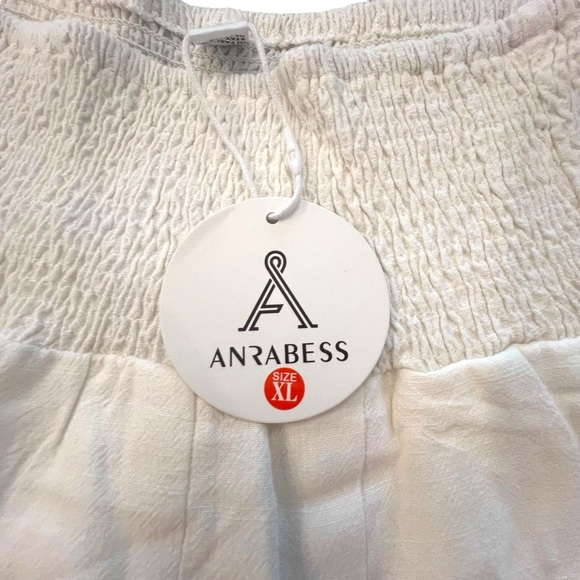 NWT ANRABESS Linen Blend Wide Leg Pants Women M White Crop Smocked Waist Flowy - Picture 7 of 16